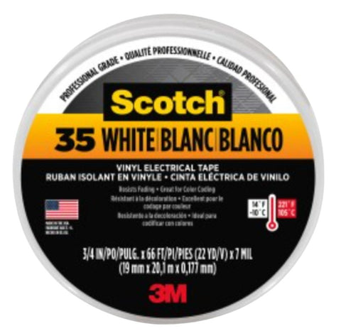 Scotch 10828-DL-2W Electrical Tape, 66 ft L, 3/4 in W, PVC Backing, White