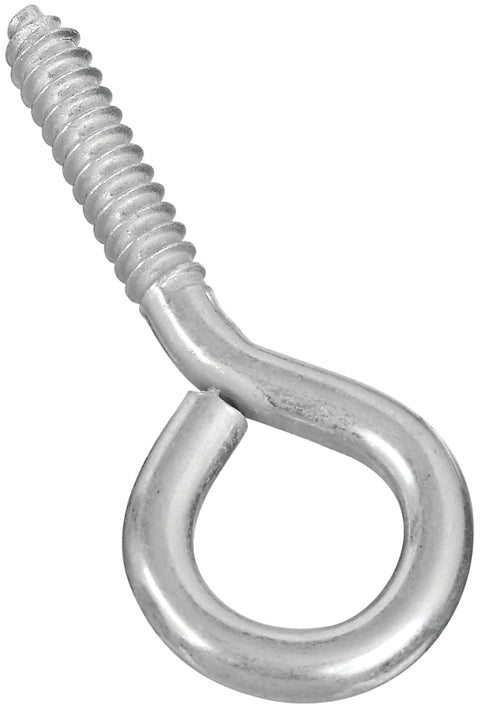 National Hardware N220-418 Large Screw Eye, #0, 2 in L Thread, 3-7/8 in OAL, 190 lb Working Load, Steel, Zinc, Pack of 10