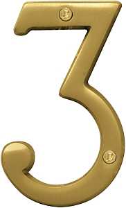Hy-Ko Prestige Series BR-43BB/3 House Number, Character: 3, 4 in H Character, Brass Character, Brass, Pack of 3