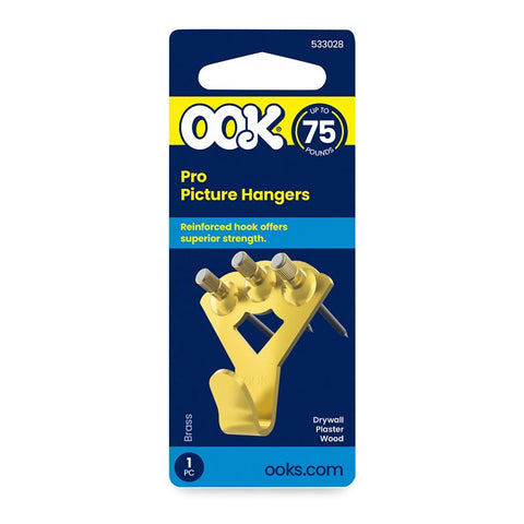 OOK 50026 Picture Hanger, 75 lb, Steel, Brass, Gold