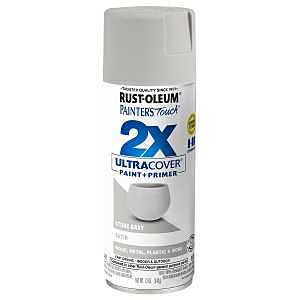 Rust-Oleum Painter's Touch 2X Ultra Cover 334086 Spray Paint, Satin, Stone Gray, 12 oz, Aerosol Can