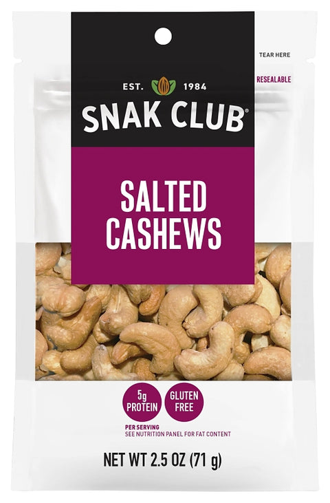 Snak Club CSU29330 Salted Cashews, 2.5 oz, Pack of 6