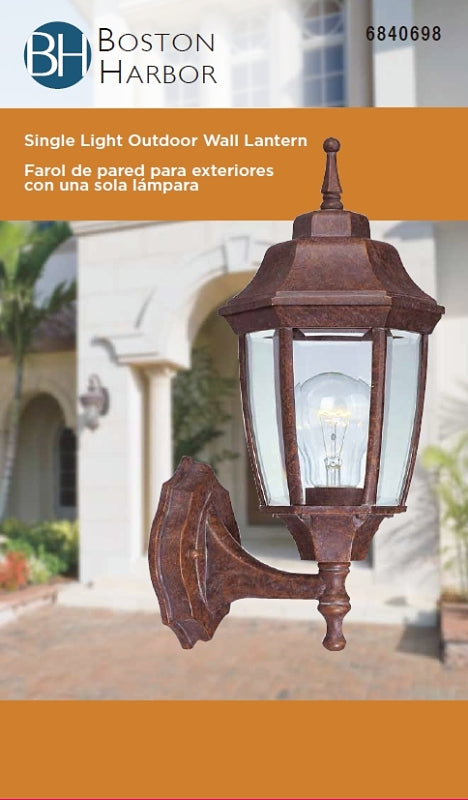Boston Harbor BRT-BPP1611-RB3L Outdoor Wall Lantern, 120 V, 60 W, A19 or CFL Lamp, Aluminum Fixture, Rustic Brown