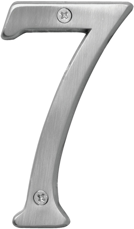 Hy-Ko Prestige Series BR-43SN/7 House Number, Character: 7, 4 in H Character, Nickel Character, Brass, Pack of 3