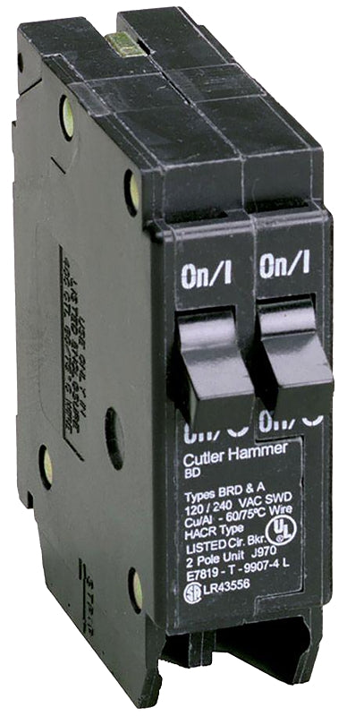 Cutler-Hammer BD2020 Circuit Breaker with Rejection Tab, Duplex, Type BD, 20 A, 1-Pole, 120 V, Instantaneous Trip, Plug