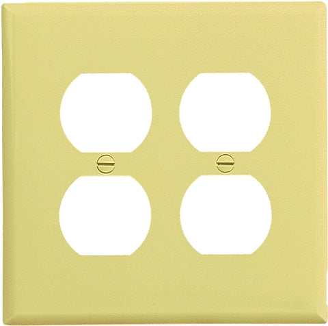 Eaton PJ82V Mid-Size Wallplate, 4-7/8 in L, 4-15/16 in W, 2-Gang, Polycarbonate, Ivory, High-Gloss, Screw