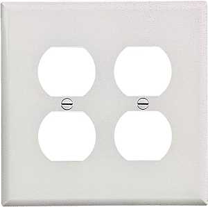 Eaton Wiring Devices PJ82W Duplex and Single Receptacle Wallplate, Mid-Size, 4-7/8 in L, 4-15/16 in W, 2-Gang