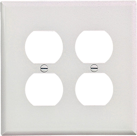 Eaton Wiring Devices PJ82W Duplex and Single Receptacle Wallplate, Mid-Size, 4-7/8 in L, 4-15/16 in W, 2-Gang