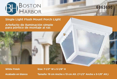 Boston Harbor 6276WH-3L Porch Light, 120 V, 60 W, Steel Fixture, White Fixture