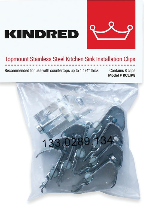 Franke KCLIP8/F Sink Clip, Stainless Steel, For: Countertops up to 1-1/4 in, Pack of 6