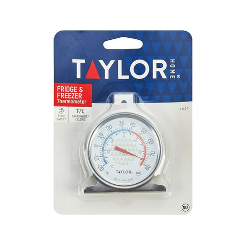 Taylor 3507 Refrigerator/Freezer Dial Thermometer,-20 to 80 deg F, Analog Display, Gray