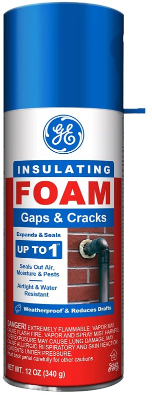 GE Gaps and Cracks 2844271 Insulating Foam, White, 7 to 10 min Functional Cure, 12 fl-oz Aerosol Can, Pack of 12