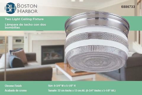 Boston Harbor F14CH02-80023L Two Light Ceiling Fixture, 120 V, 60 W, 2-Lamp, A19 or CFL Lamp, Chrome Fixture