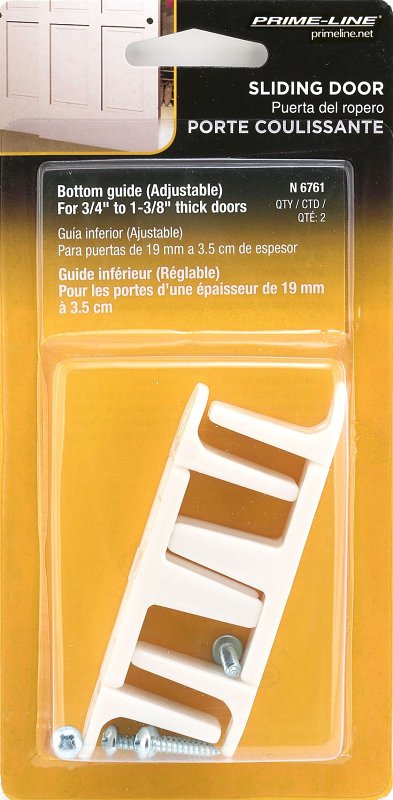 Prime-Line N 6761 Door Guide, 2-1/8 in L x 1-1/4 in H Dimensions, Nylon, White, Floor, 2/PK