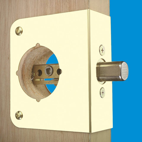 Prime-Line U 9555 Lock and Door Reinforcer, 2-3/8 in Backset, 1-3/8 in Thick Door, Brass, Bright Brass, 4-1/2 in H