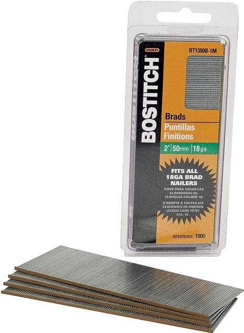Bostitch BT1350B-1M Nail, Glue Collation, 2 in L, 18 Gauge, Steel, Coated, Brad Head, Smooth Shank, 1000/PK, Pack of 10