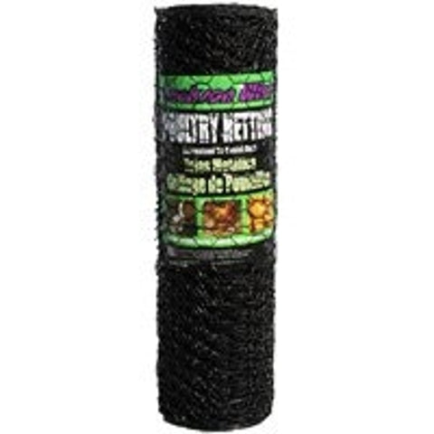 Jackson Wire 12 01 25 29 Poultry Hex Netting, 50 ft L, 36 in W, 20, Hexagonal Mesh, 1 in Mesh, Galvanized, Black