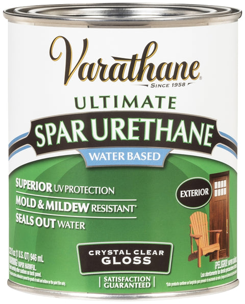 Varathane 250041H Waterbased Polyurethane, Water Base, Crystal Clear, Gloss, Liquid, 1 qt Can, 1.032 Specific Gravity
