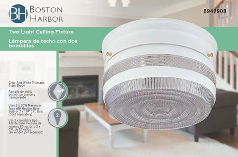 Boston Harbor F14WH02-8002CL3L Two Light Ceiling Fixture, 120 V, 60 W, 2-Lamp, A19 or CFL Lamp, White Fixture