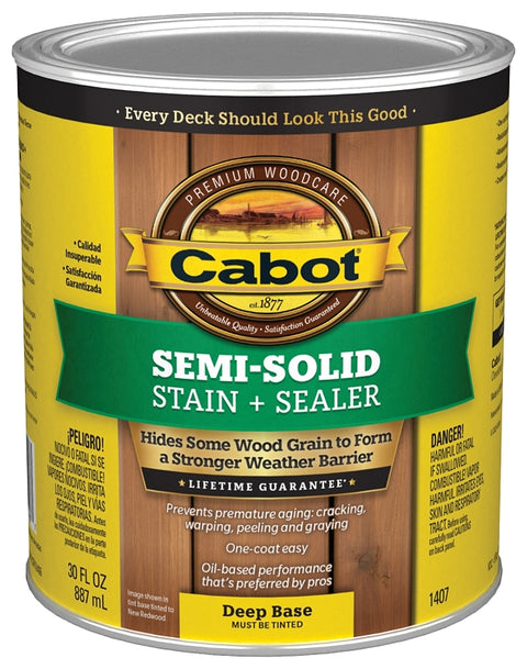 Cabot 1400 Series 140.0001407.005 Exterior Stain, Semi-Solid, Deep Base, Liquid, 1 qt