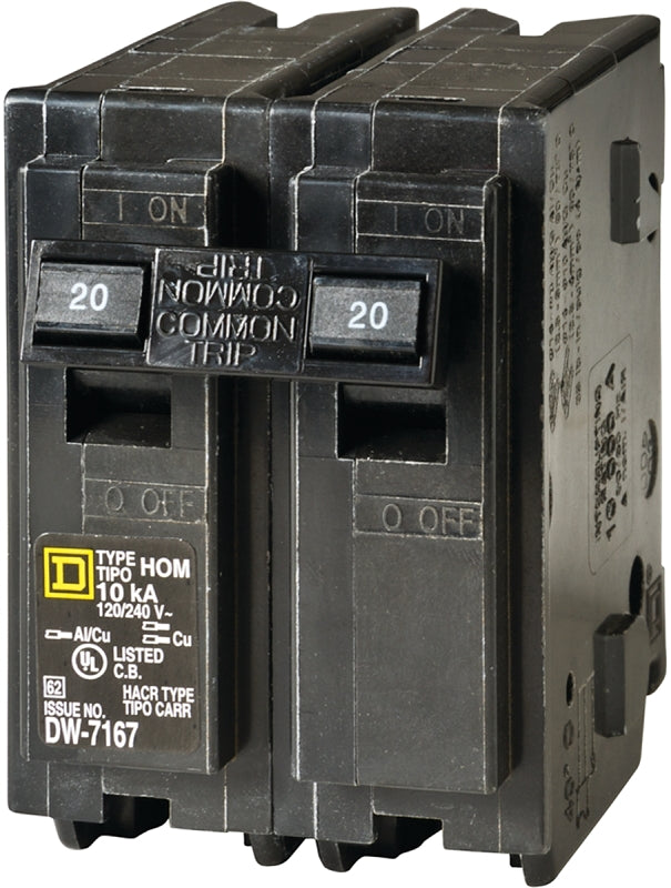 Square D Homeline HOM220C Circuit Breaker, Mini, 20 A, 2 -Pole, 120/24 ...