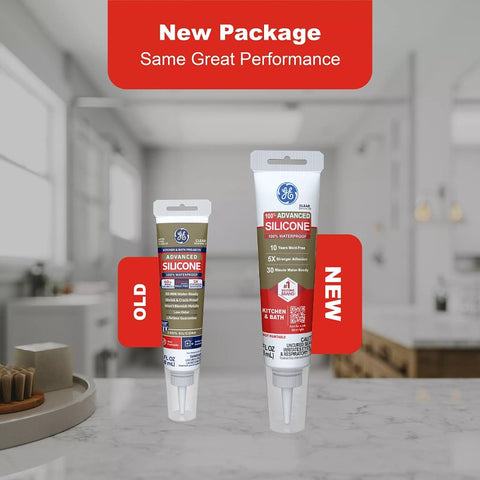 GE Advanced Silicone 2 2816708 Kitchen & Bath Sealant, Almond, 24 hr Curing, 2.8 fl-oz Squeeze Tube