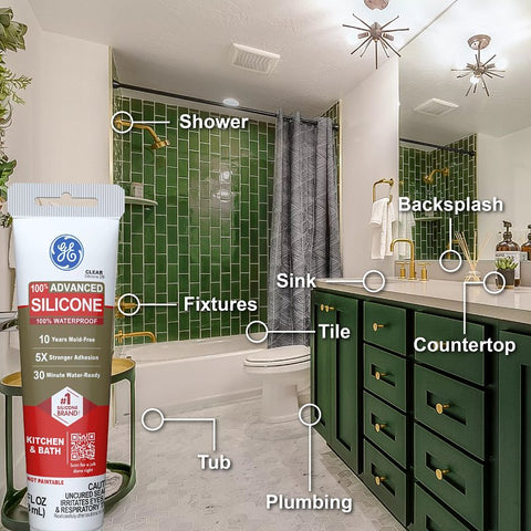 GE Advanced Silicone 2 2816708 Kitchen & Bath Sealant, Almond, 24 hr Curing, 2.8 fl-oz Squeeze Tube