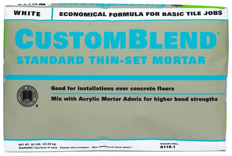 Custom CBTSW50 Thin-Set Mortar, White, Powder, 50 lb Bag, 85 to 95 sq-ft Coverage Area