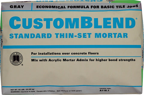 Custom CBTSG50 Thin-Set Mortar, Gray, Powder, 50 lb Bag, 85 to 95 sq-ft Coverage Area