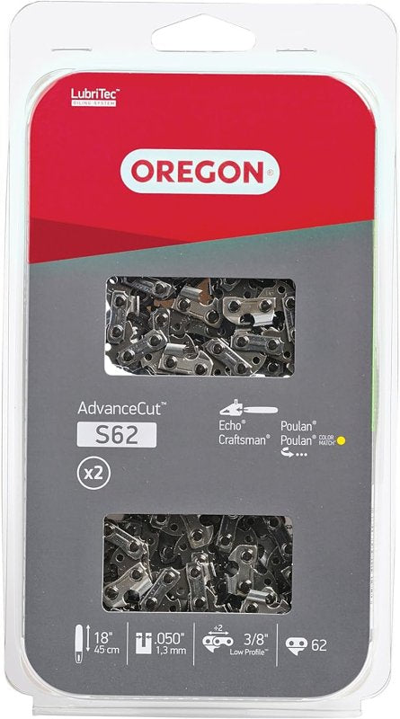 Oregon S62T Chainsaw Chain, 18 in L Bar, 0.05, 3/8 in TPI/Pitch, 62-Link