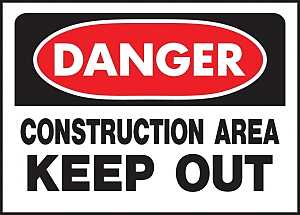 Hy-Ko 520 Danger Sign, Rectangular, CONSTRUCTION AREA KEEP OUT, Black Legend, White Background, Polyethylene, Pack of 5