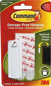Command 17040 Picture Hanger, 5 lb, Plastic, White, Adhesive Strip Mounting, 1/PK
