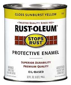 Rust-Oleum Stops Rust 7747502 Enamel Paint, Oil, Gloss, Sunburst Yellow, 1 qt, Can, 50 to 90 sq-ft/qt Coverage Area