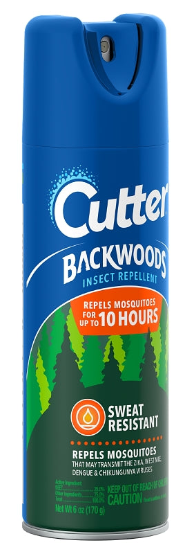 Cutter Backwoods 96280 Insect Repellent, 6 oz Aerosol Can, Liquid, Light Yellow, Deet, Ethanol