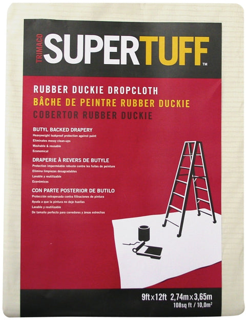 Trimaco 80201 Drop Cloth, 12 ft L, 9 ft W, 1/16 in Thick, Butyl Backed Drapery Fabric, Beige/Cream