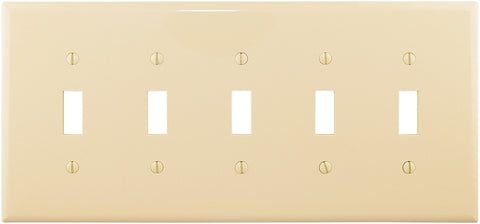 Eaton Wiring Devices PJ5V Wallplate, 10-1/2 in L, 4.88 in W, 5 -Gang, Polycarbonate, Ivory, High-Gloss