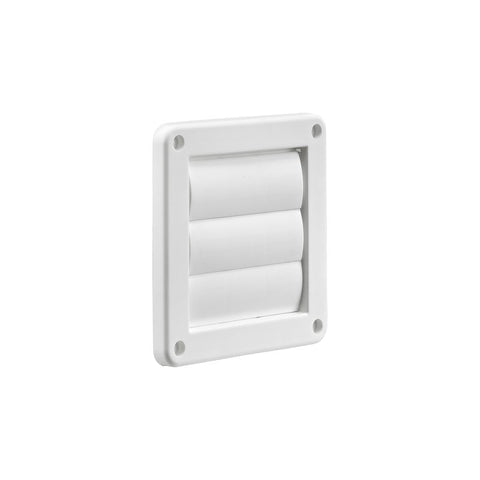 Lambro 2676W Louvered Vent, 4 in L, 4.64 in W, Plastic, White, Wall Installation