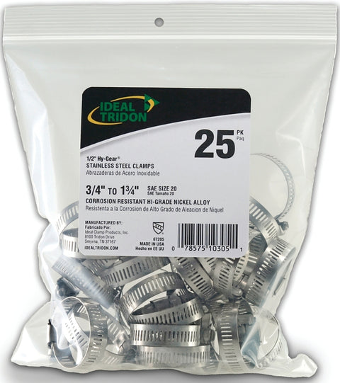 Ideal-Tridon Hy-Gear 67-6 Series 6720550 Worm Gear Hose Clamp, Stainless Steel