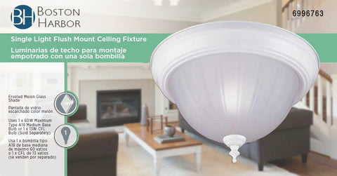 Boston Harbor F52WH01-8031-3L Ceiling Light Fixture, 0.5 A, 120 V, 60 W, 1-Lamp, A19 or CFL Lamp, Metal Fixture