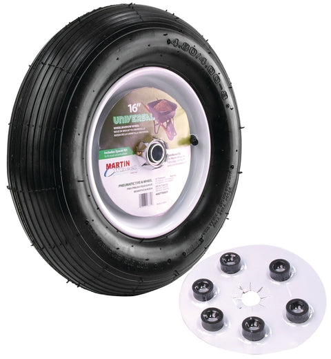 MARTIN Wheel 408TTRIB32 Wheelbarrow Wheel with Universal Hub, 4.8 x 4/8 in Tire, 16 in Dia Tire, Ribbed Tread