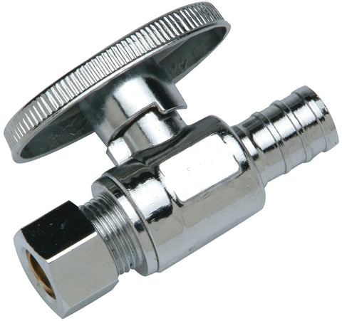 Apollo CPXVS1238C Stop Valve, 1/2 x 3/8 in Connection, PEX Barb x Compression, Brass Body, Chrome