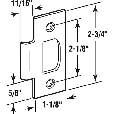 Defender Security E2284 Door Strike Plate, 2-3/4 in L, 1-1/8 in W, Brass, Polished