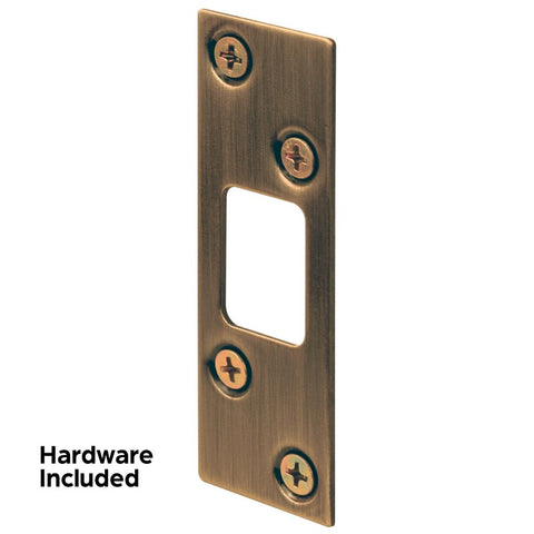 Defender Security E 2285 Deadbolt Strike Plate, 3-5/8 in L, 1-1/4 in W, Steel, Antique Brass