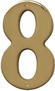 Hy-Ko Prestige Series BR-51PB/8 House Number, Character: 8, 5 in H Character, Brass Character, Solid Brass, Pack of 3