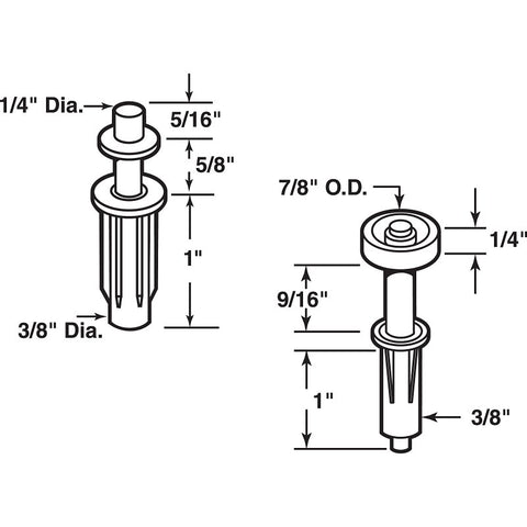 Prime-Line N 7266 Door Pivot and Guide Set, 3/8 in Dia Base, 1 in H Base, Plastic/Steel, 2/PK