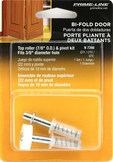 Prime-Line N 7266 Door Pivot and Guide Set, 3/8 in Dia Base, 1 in H Base, Plastic/Steel, 2/PK