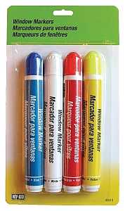 Hy-Ko 40613 Window Marker, Non-Toxic, Rain-Resistant, Blue/Red/White/Yellow, Pack of 3