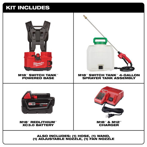 Milwaukee M18 2820-21PS Backpack Sprayer Kit, 4 gal Tank, 25 ft Spray Range