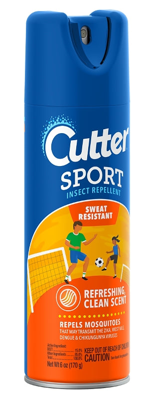 Cutter SPORT HG-96253 Insect Repellent, 6 oz Aerosol Can, Liquid, Light Yellow/Water White, Ethanol