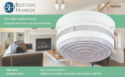 Boston Harbor F15WH02-10043L Two Light Ceiling Fixture, 120 V, 60 W, 2-Lamp, A19 or CFL Lamp, White Fixture